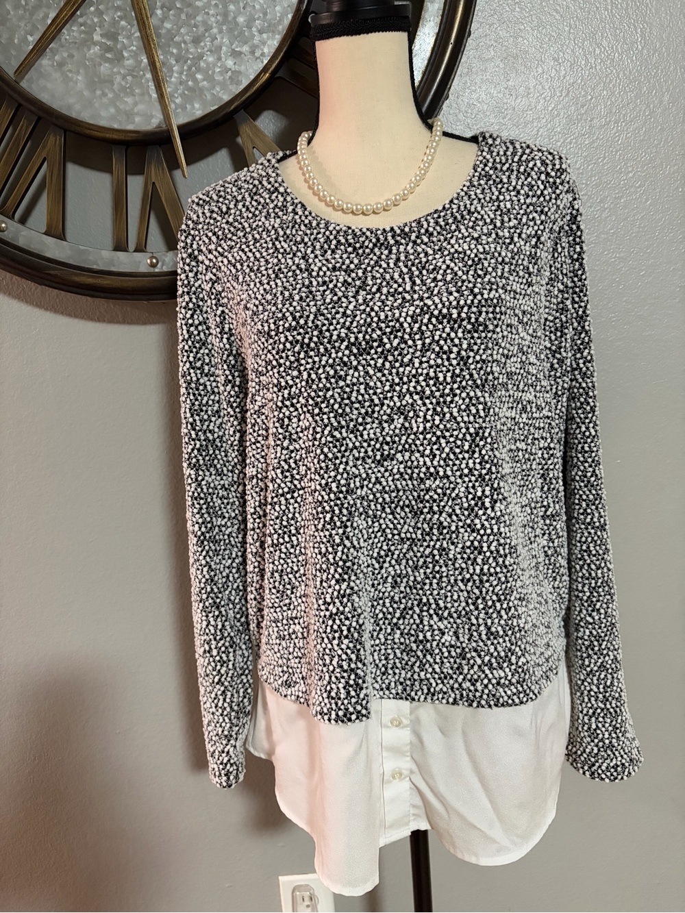 CALVIN KLEIN Black & White Layered-Look Women's Top